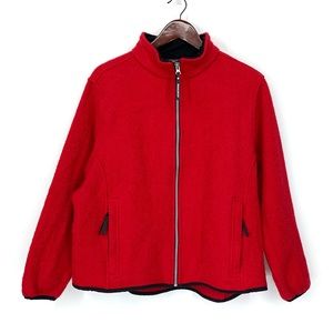 Woolrich Techno Wool Red Full Zip Shacket Black Trim Fleece Lined Collar Jacket